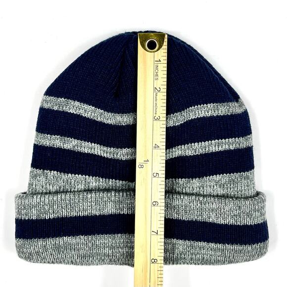 Denver Broncos 47’ Beanie Hat Cap Knit Cuffed Gray Navy Blue Stripped Mens Thick - Picture 6 of 8
